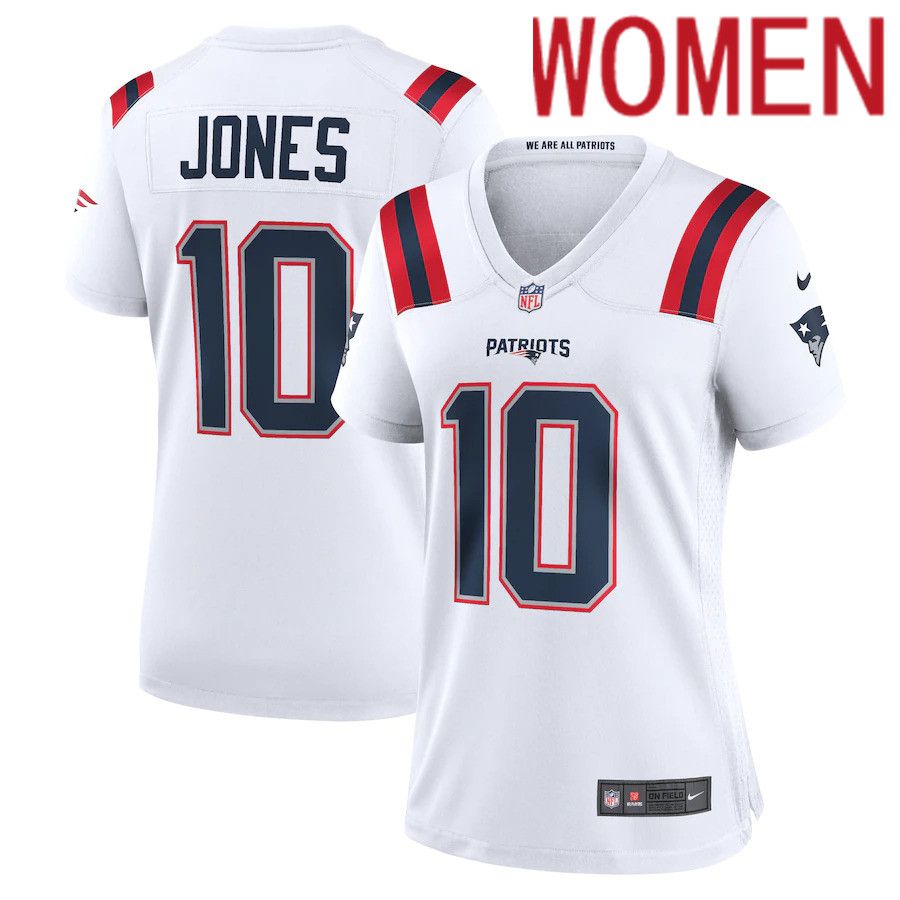 Women New England Patriots 10 Mac Jones Nike White Game NFL Jersey